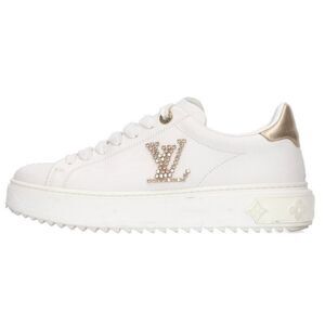 Louis Vuitton Time Outline LV Bijou Logo Leather Low Cut Sneakers Women's 37